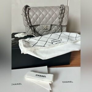 Chanel Grey Lambskin Small Classic Flap Bag